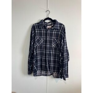 VTG Saugatuck Shirt Mens 2XL Blue Plaid Flannel Button Front Long Sleeve Casual